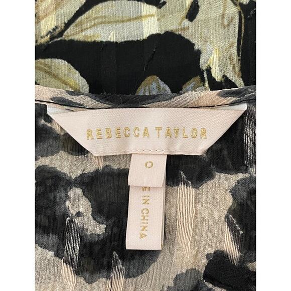 Rebecca Taylor Gold Leaf Top Black Combination Floral Size 0 Feminine Romantic - Picture 3 of 14